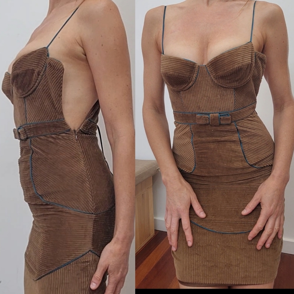 Nwt Ingwa Melero cocoa bustier 70s corded mini dress 0/2 - Picture 5 of 5